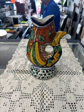 Hand-Painted Multicolor Ceramic Decorative Pitcher - Yellow & Green Accent